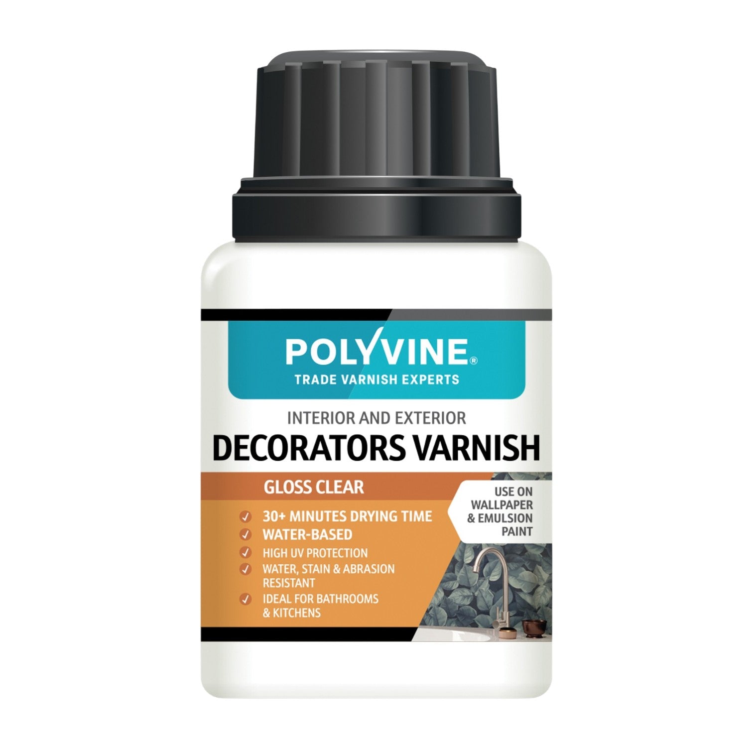 Polyvine decorators varnish bottle on a white background