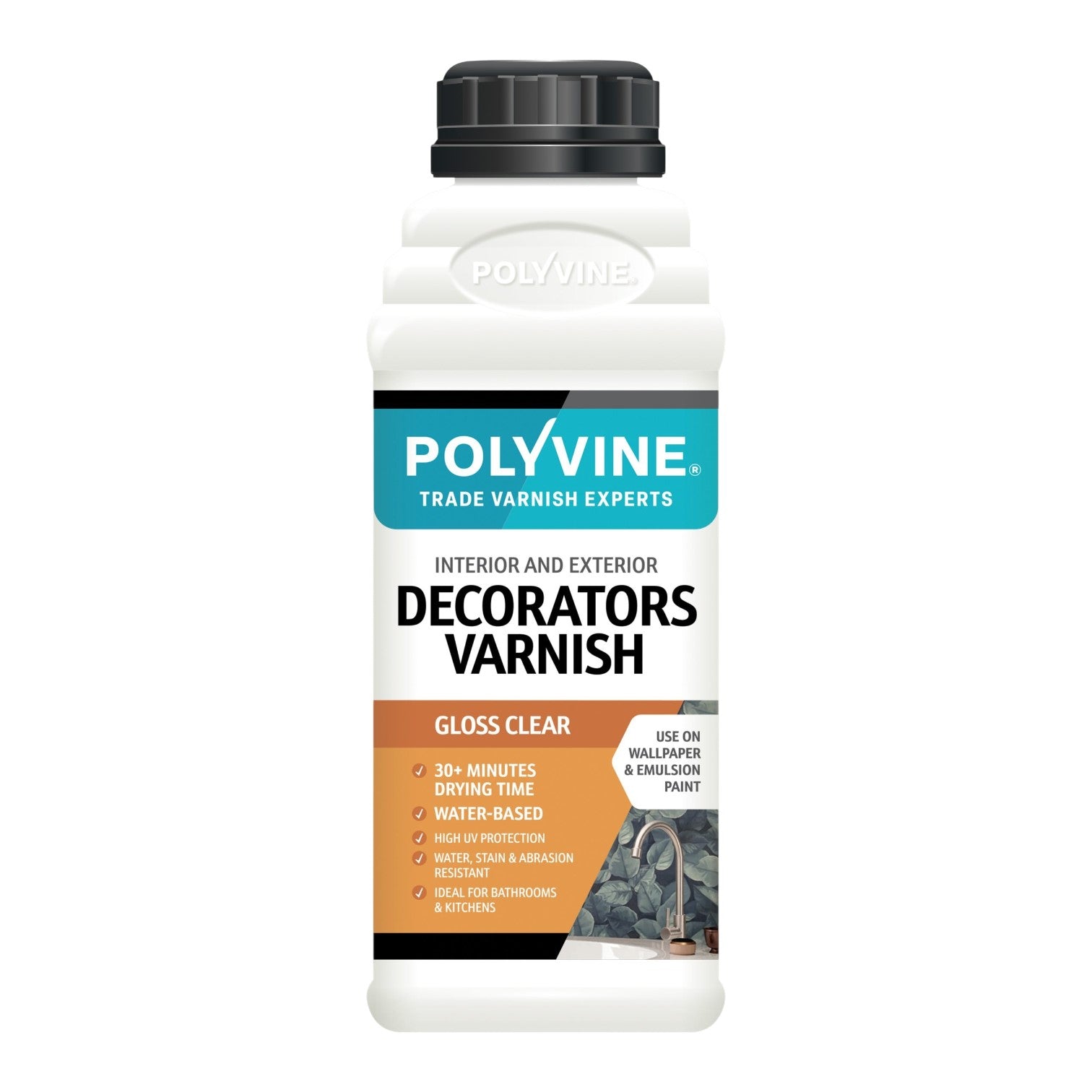Polyvine Decorators Varnish bottle on a white background