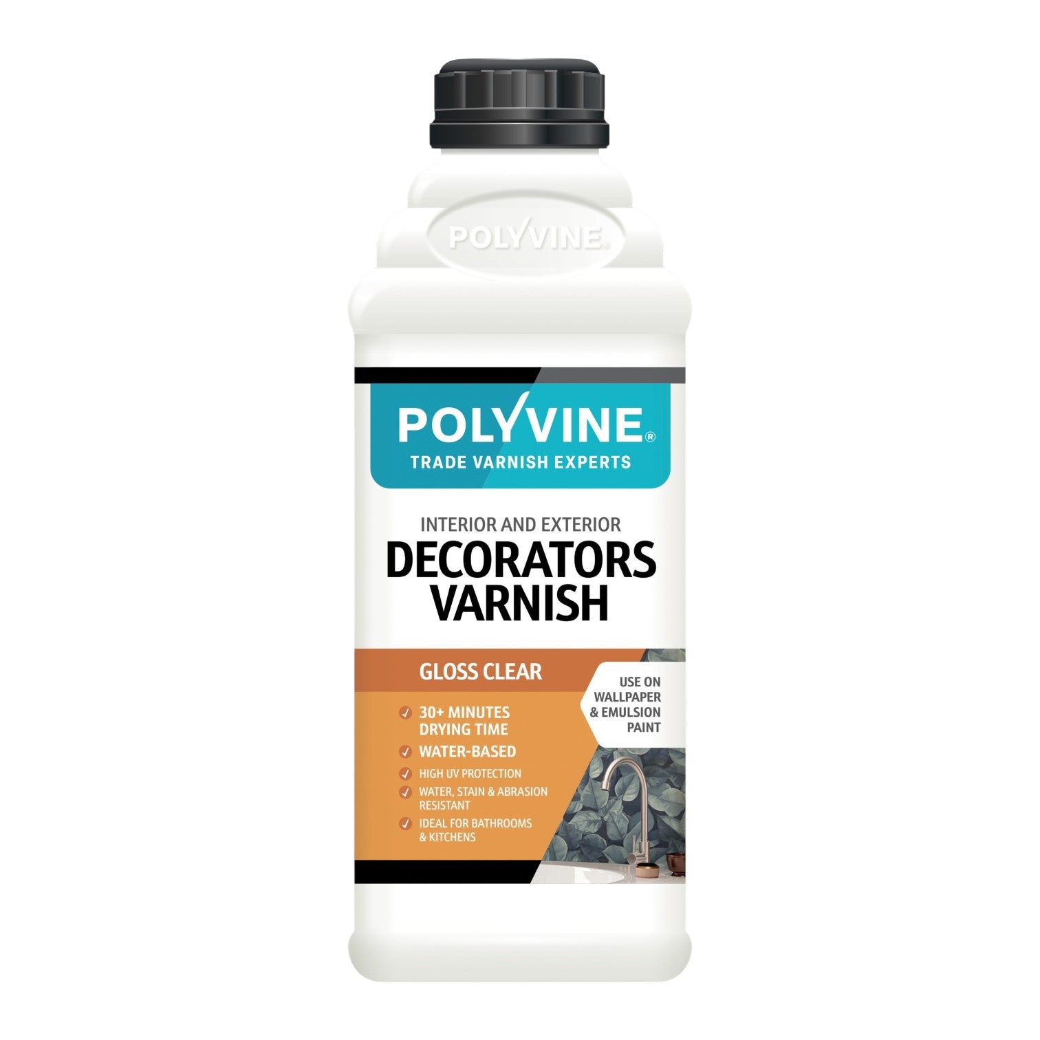 Polyvine Decorators Varnish bottle on a white background
