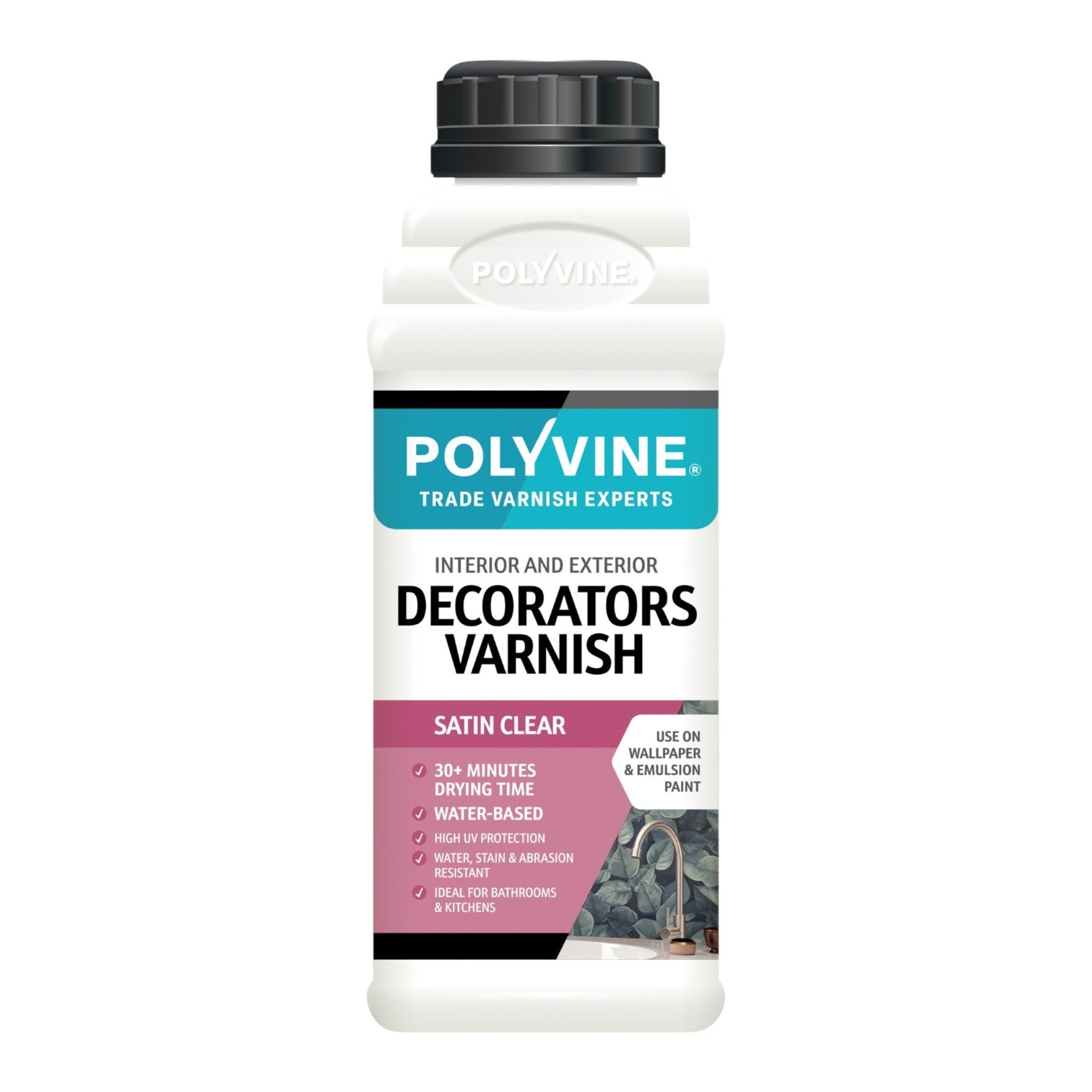 Polyvine Decorators Varnish bottle on a white background