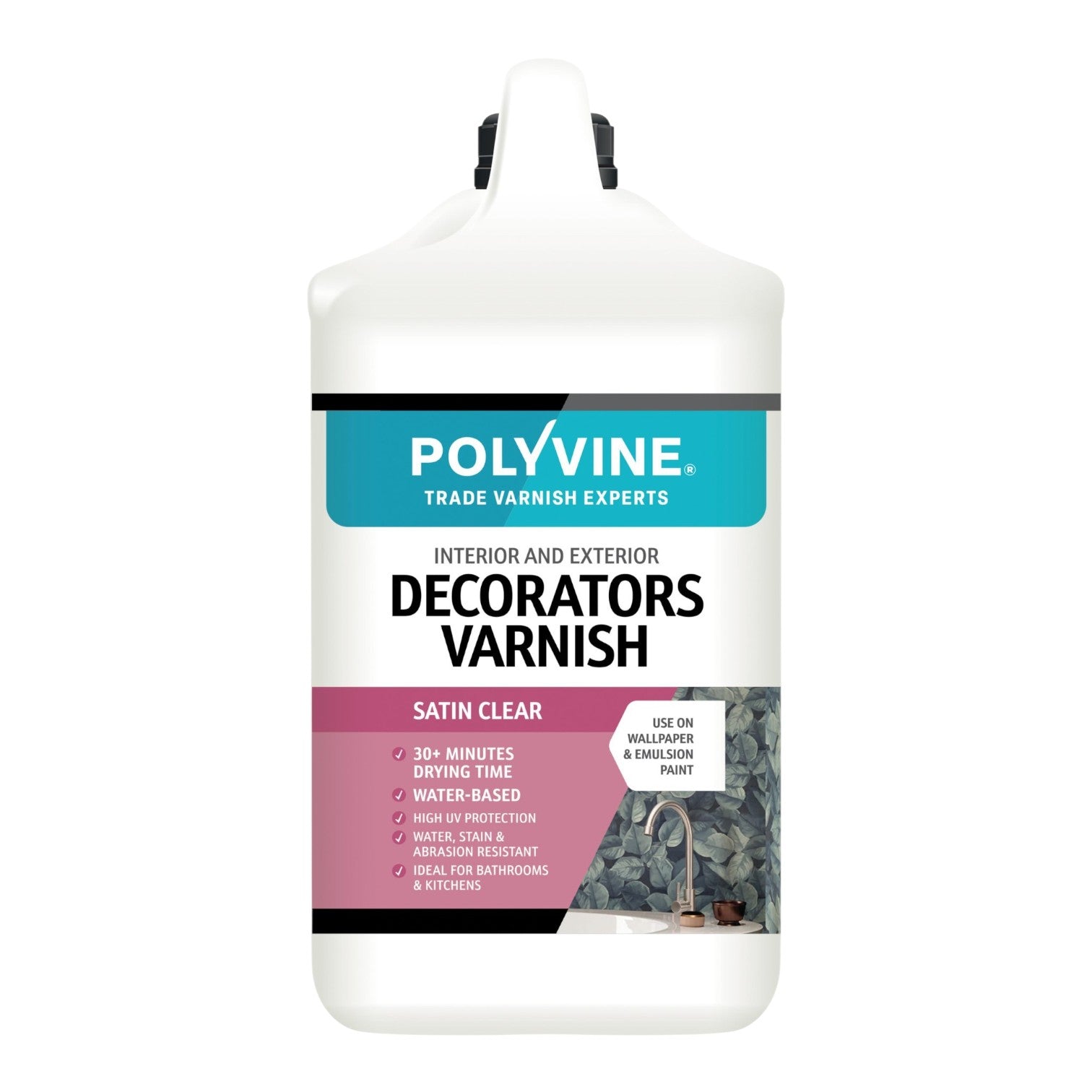 Polyvine Decorators Varnish container on a white background