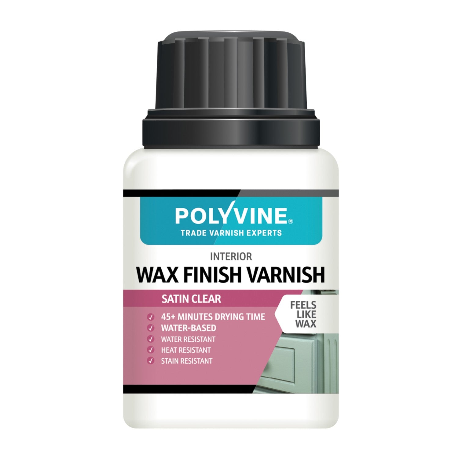 Polyvine interior wax finish varnish bottle on a white background
