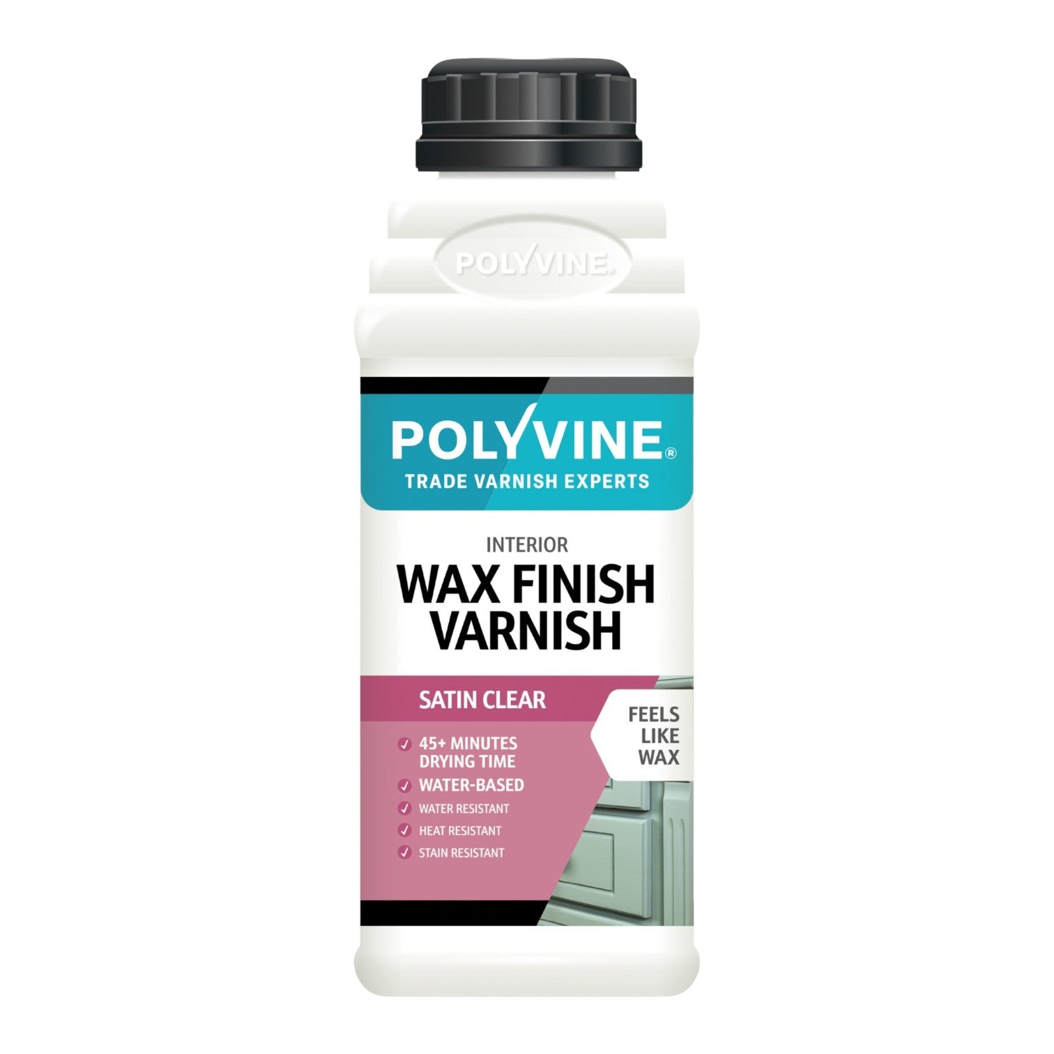 Polyvine interior wax finish varnish bottle on a white background