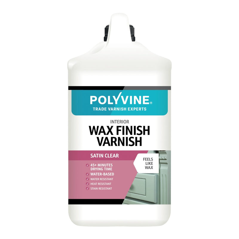 Polyvine interior wax finish varnish container on a white background