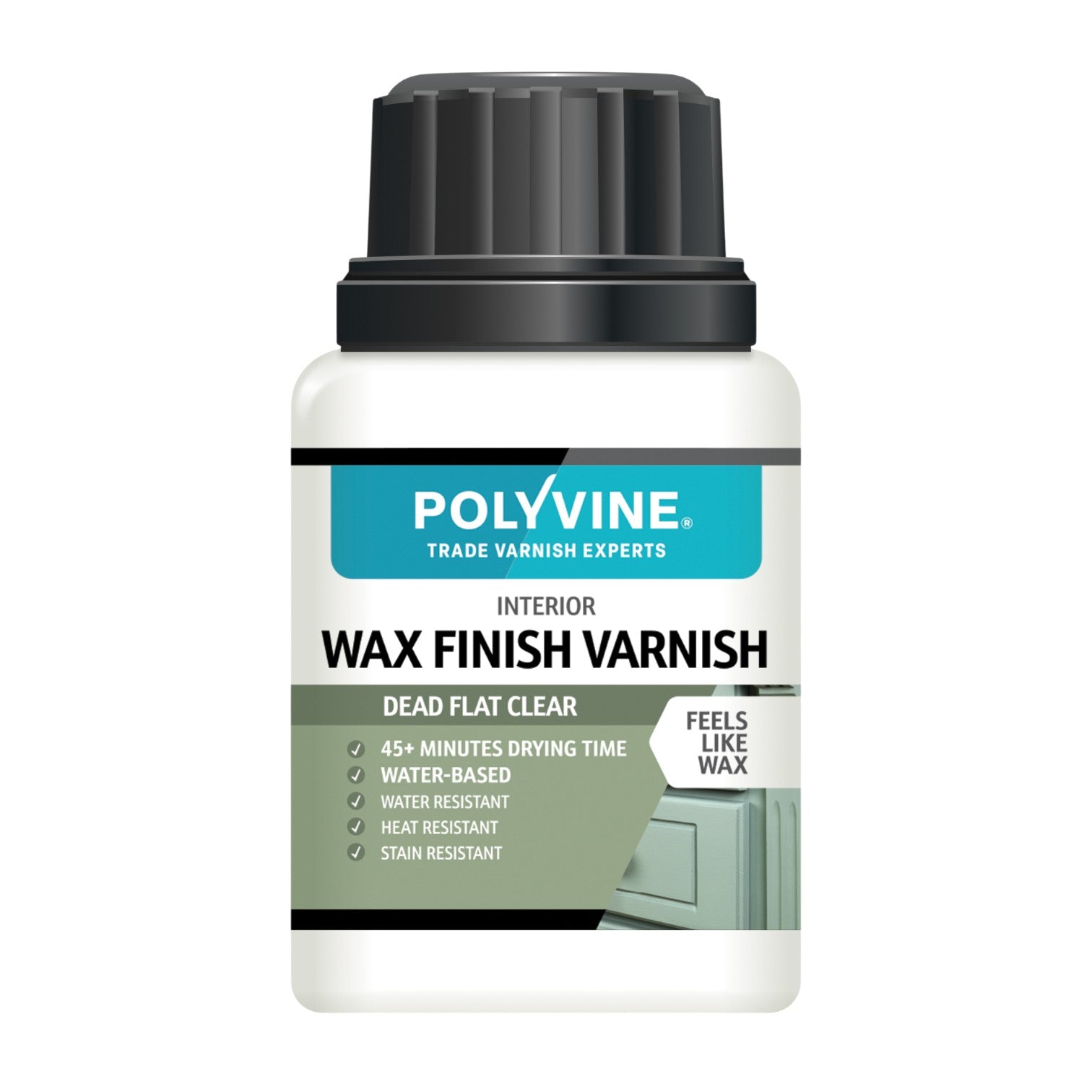 Polyvine interior wax finish varnish bottle on a white background