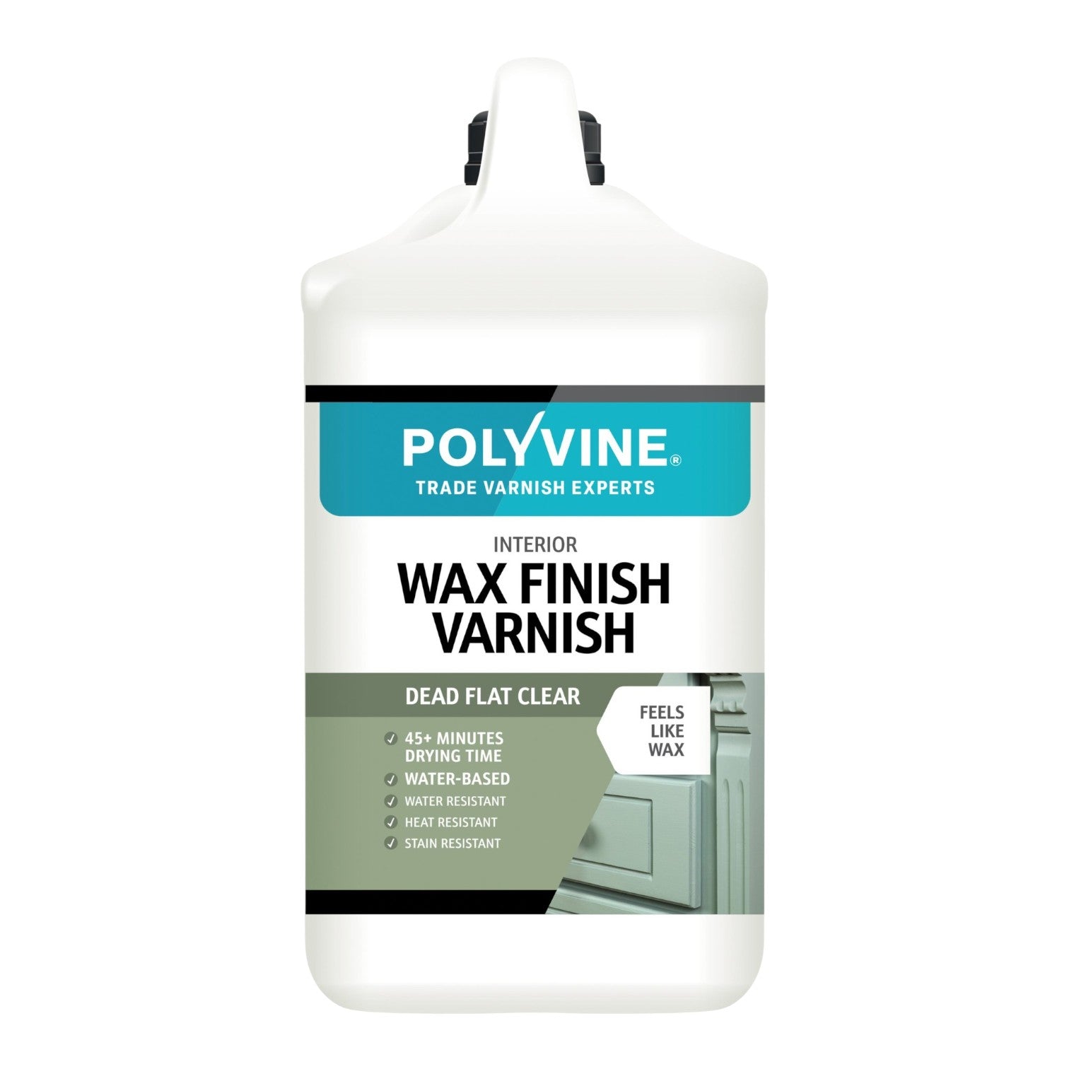 Polyvine interior wax finish varnish container on a white background