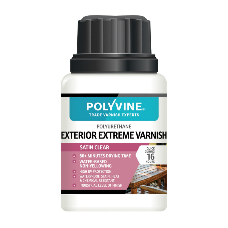 Polyvine exterior extreme varnish bottle on a white background