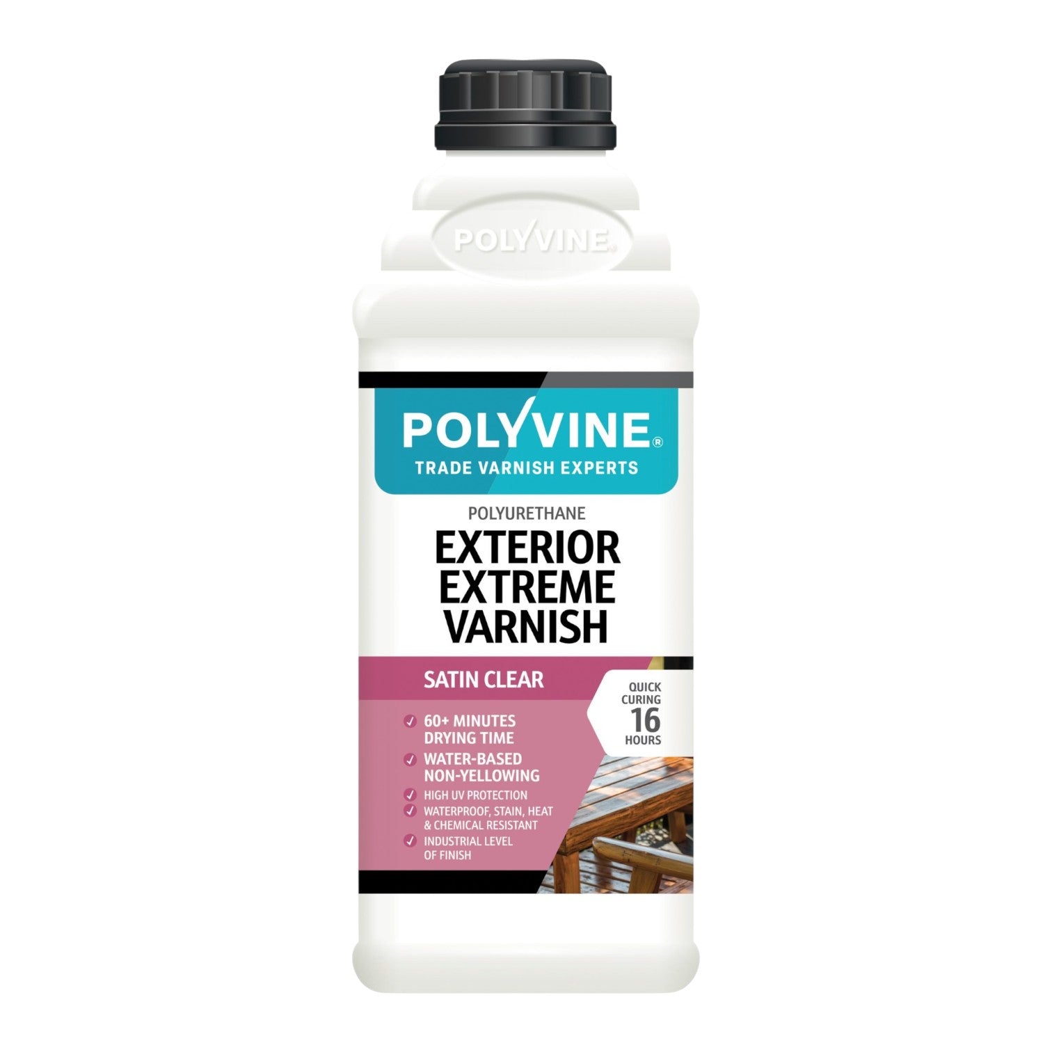 Polyvine exterior extreme varnish bottle on a white background