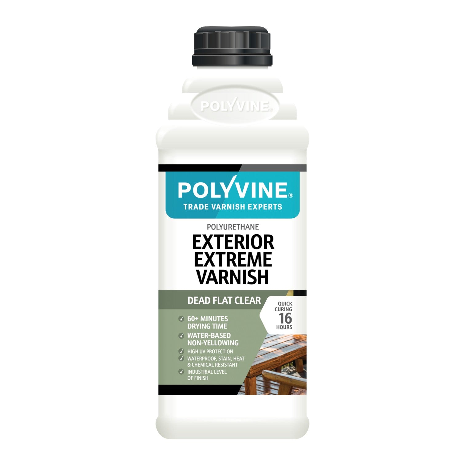 Polyvine exterior extreme varnish bottle on a white background