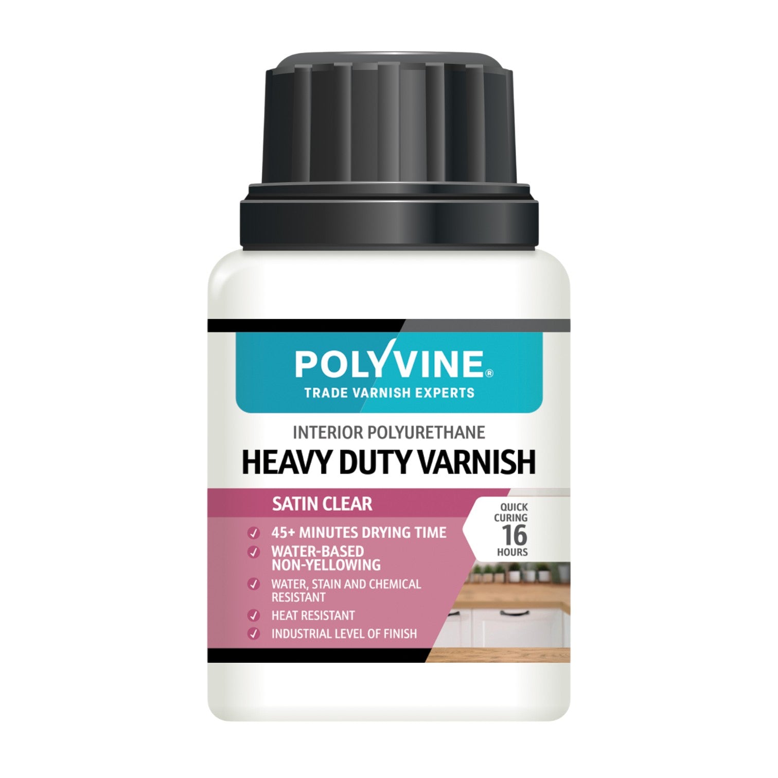 Polyvine Heavy Duty Varnish bottle on a white background
