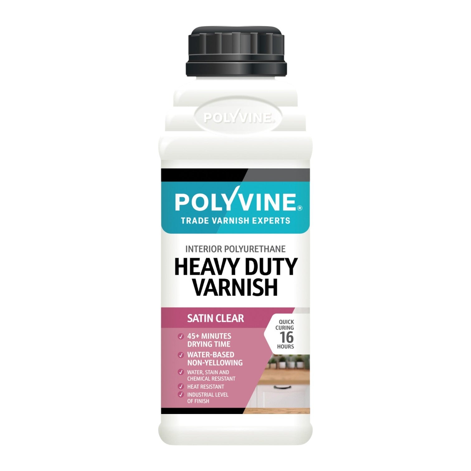 Polyvine Heavy Duty Varnish bottle on a white background
