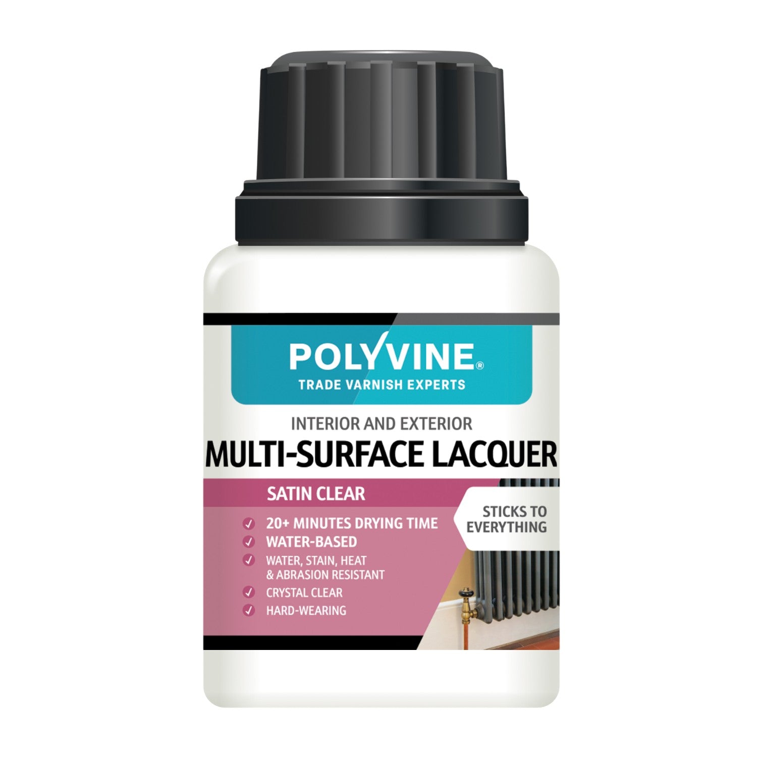 Polyvine multi-surface lacquer bottle on a white background