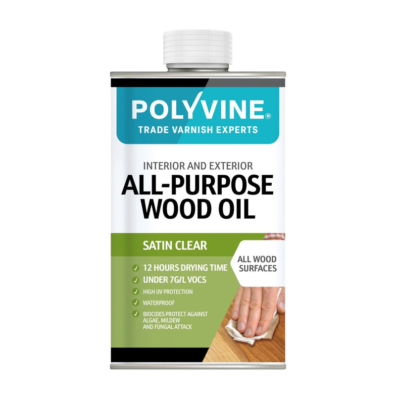 Polyvine all-purpose wood oil packaging on a white background
