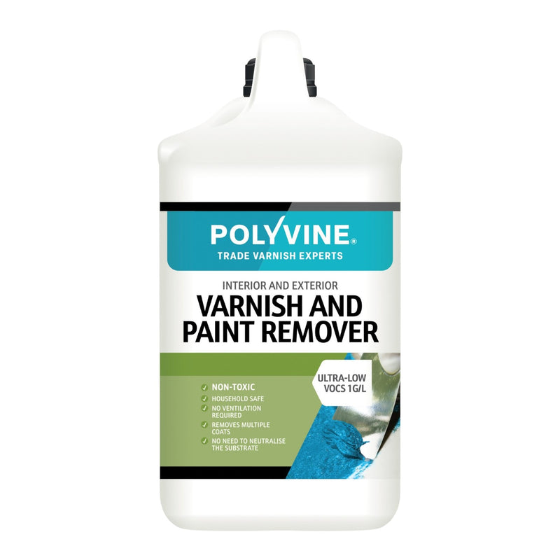 Polyvine varnish and paint remover container on a white background