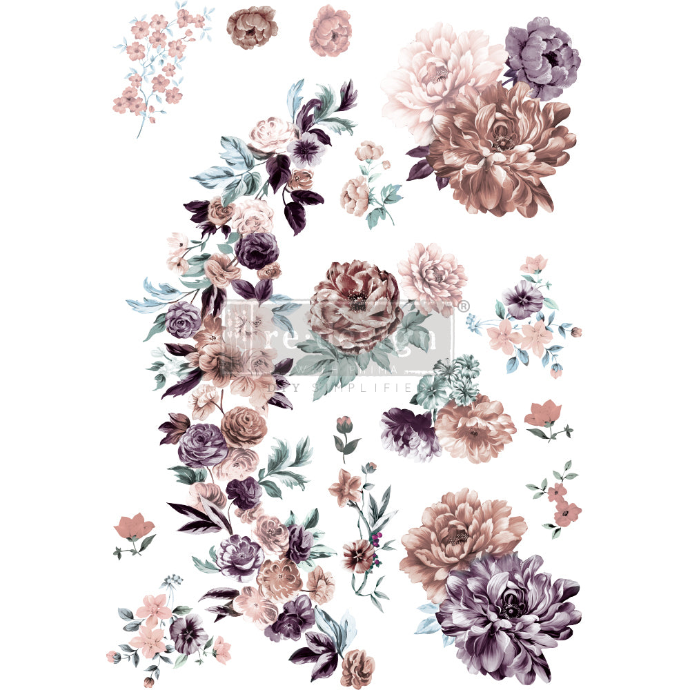 Floral design with various flowers on a white background