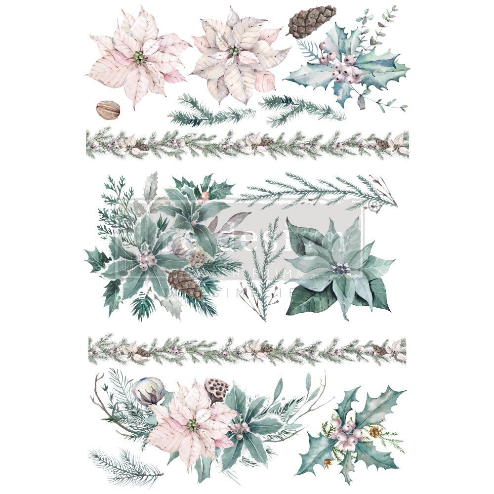 Set of decorative floral and greenery elements on a white background