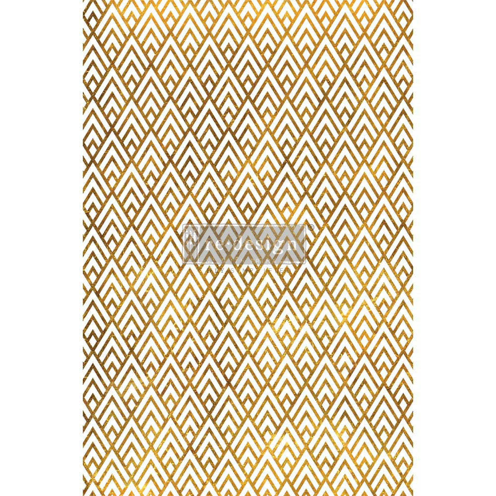 Gold geometric patterned design on a white background