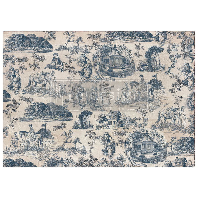 blue toile of vintage medieval life A1 decoupage fiber paper from Redesign with prima
