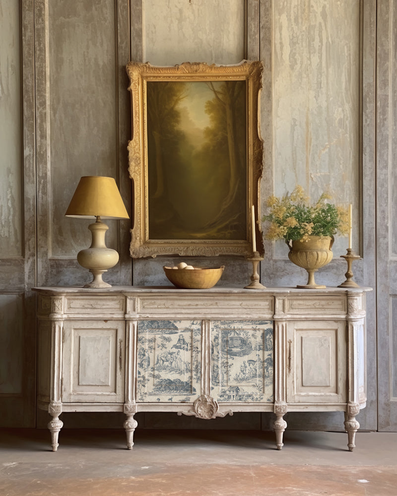Furniture Mockup of blue toile of vintage medieval life A1 decoupage fiber paper from Redesign with prima