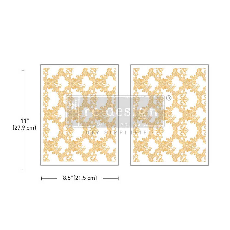 Gold Foil Kacha - Golden Lacework 8.5"x11" ReDesign Prima Decor Middy Transfer. Ornate golden lace