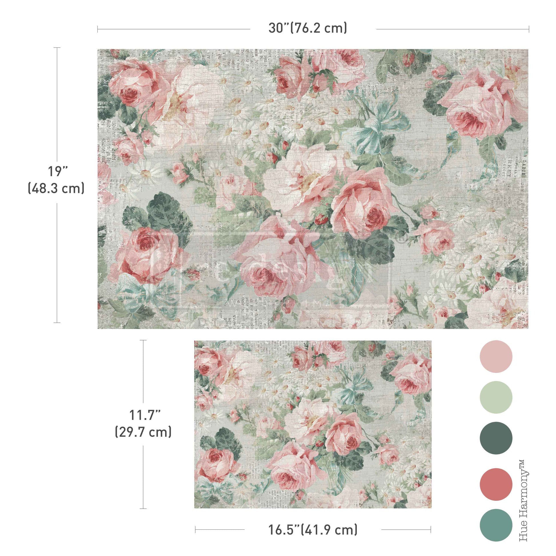 Two floral patterns with pink roses and daisies on a vintage-style background