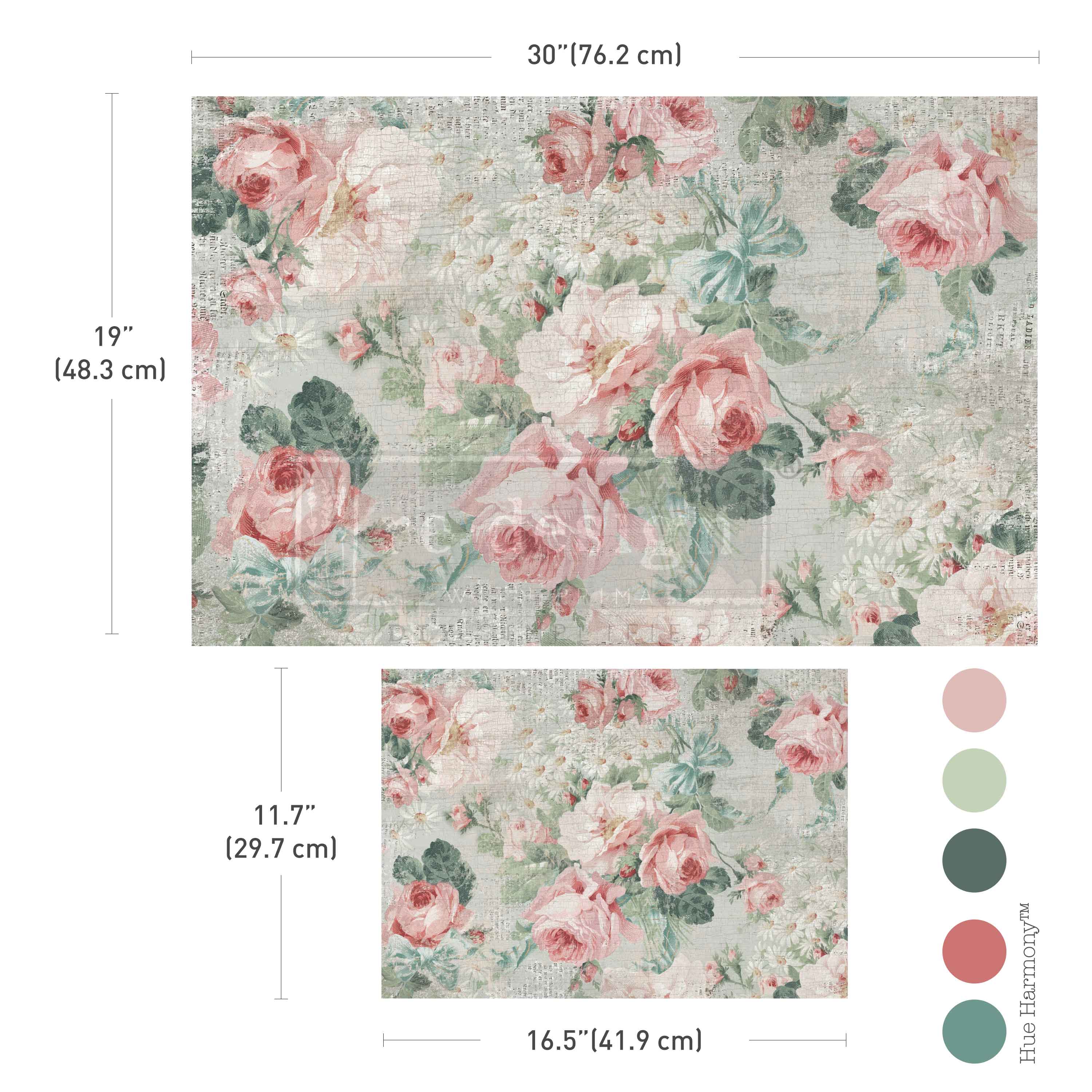 Two floral patterns with pink roses and daisies on a vintage-style background