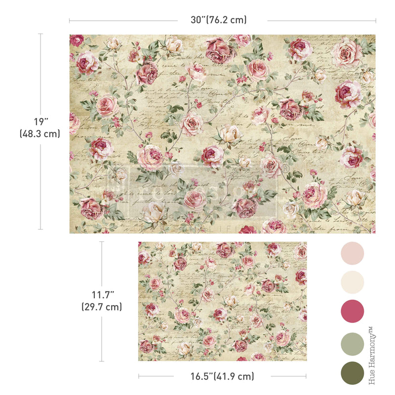Floral pattern with pink roses and green leaves on a beige background.