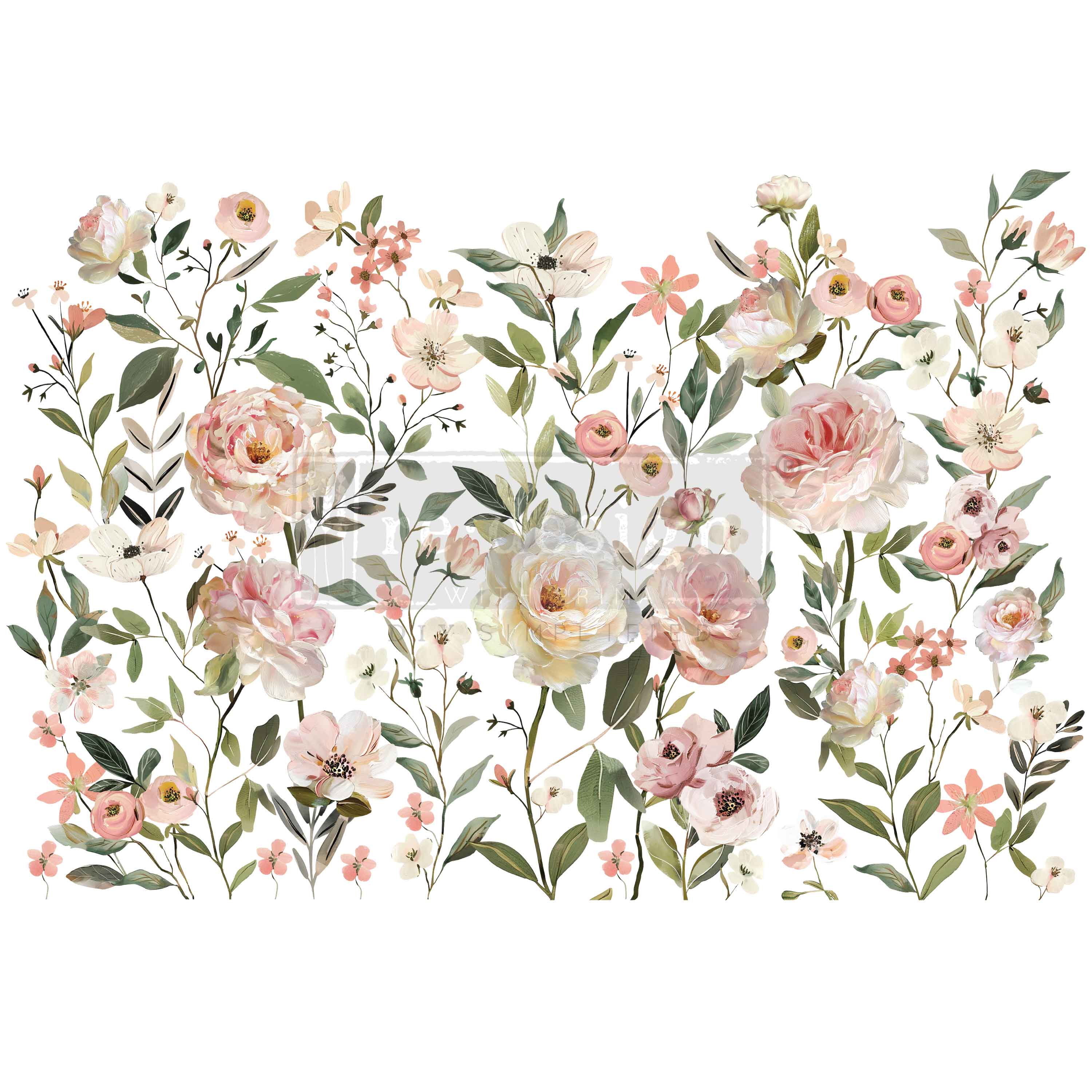 Decorative floral design with pink and white flowers on a white background