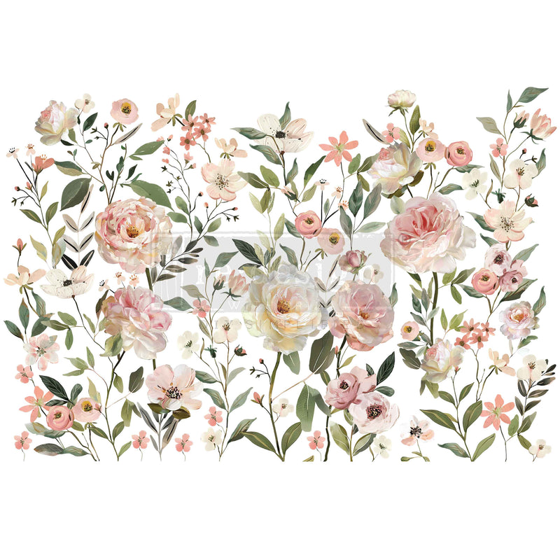 Decorative floral design with pink and white flowers on a white background
