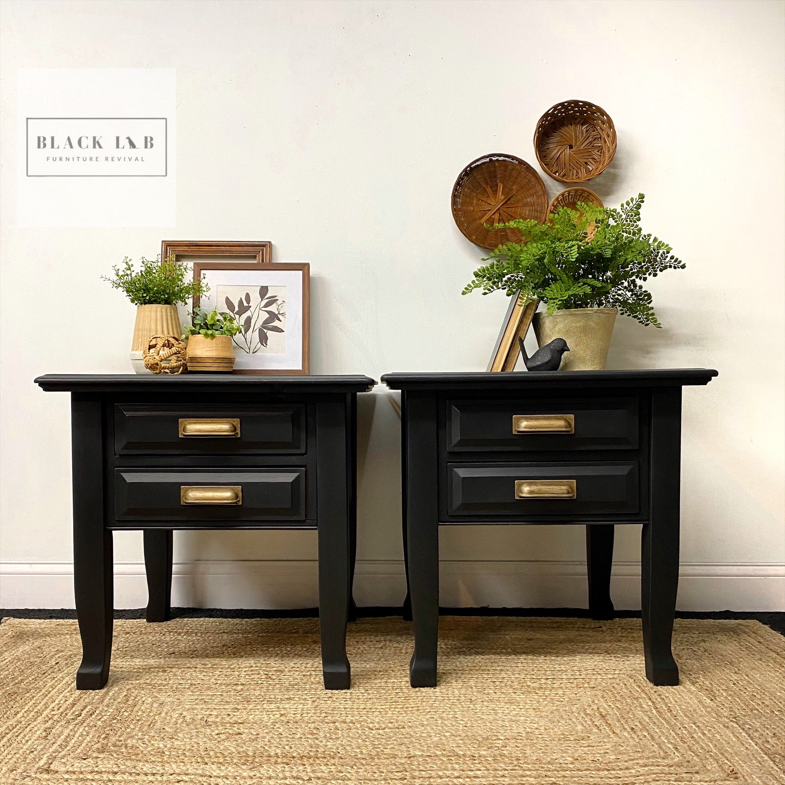 side tables covered in dark black Caviar Dixie Belle Chalk Paint