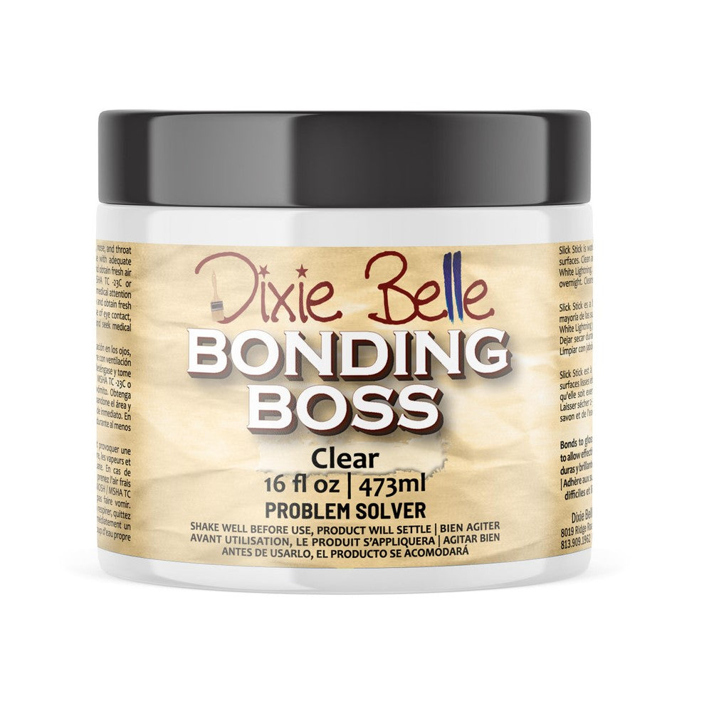 clear jar with black top of Dixie Belle Bonding boss at Varnish Direct in Clear