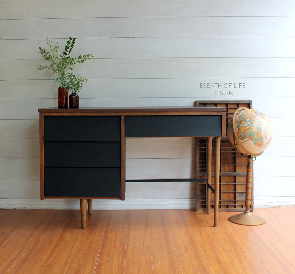 desk drawers covered in dark black Caviar Dixie Belle Chalk Paint