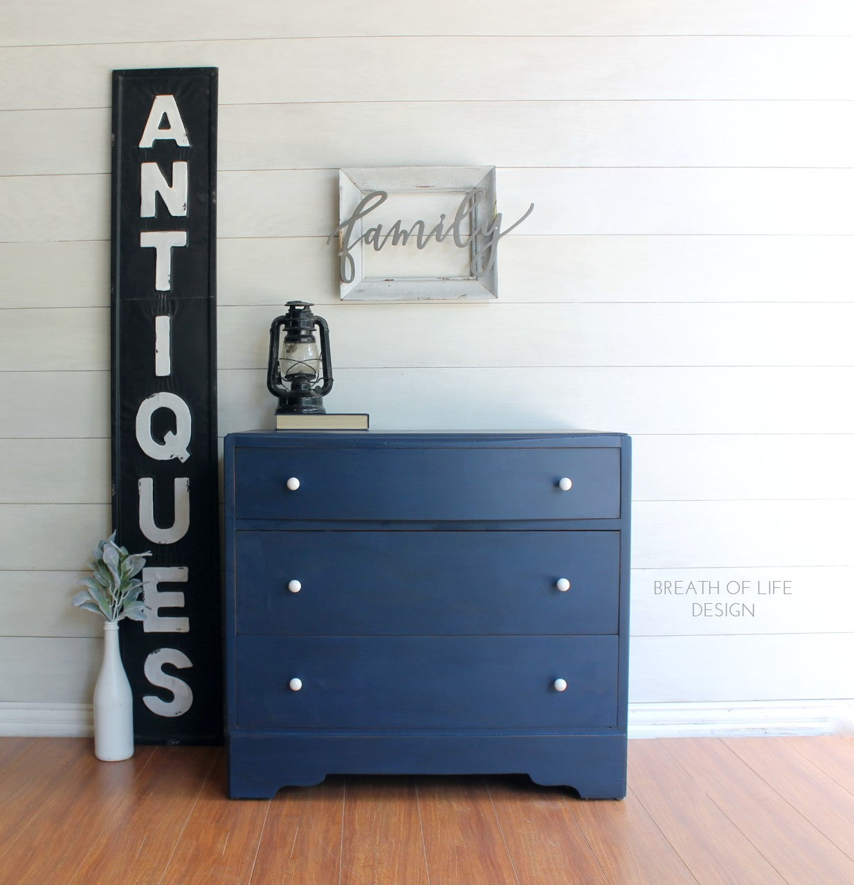 Small Dresser covered in Northern Blue Dixie Belle Bunker Hill Blue Chalk Paint