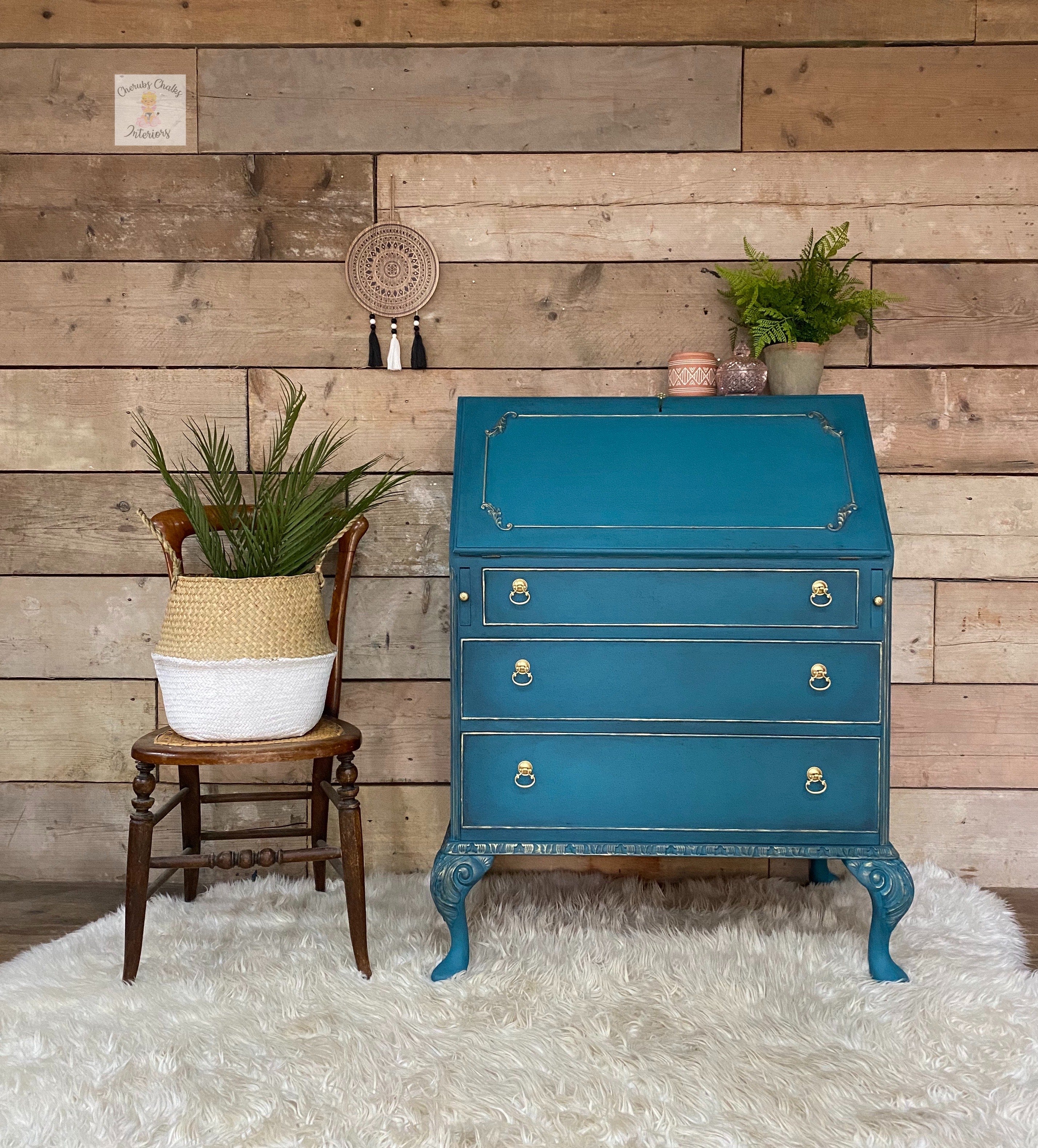 Chest painted with gray blue Dixie Belle Antebellum Blue Chalk Paint