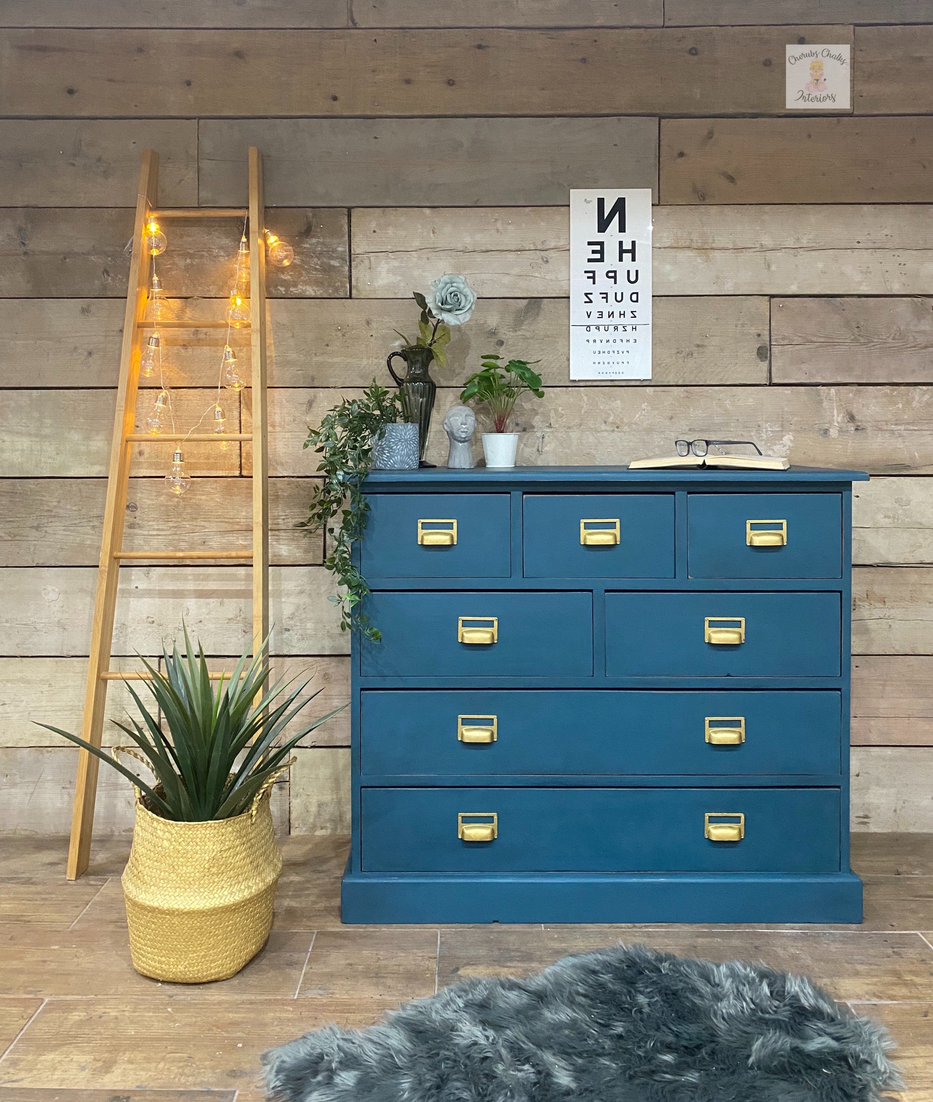 drawers painted with gray blue Dixie Belle Antebellum Blue Chalk Paint