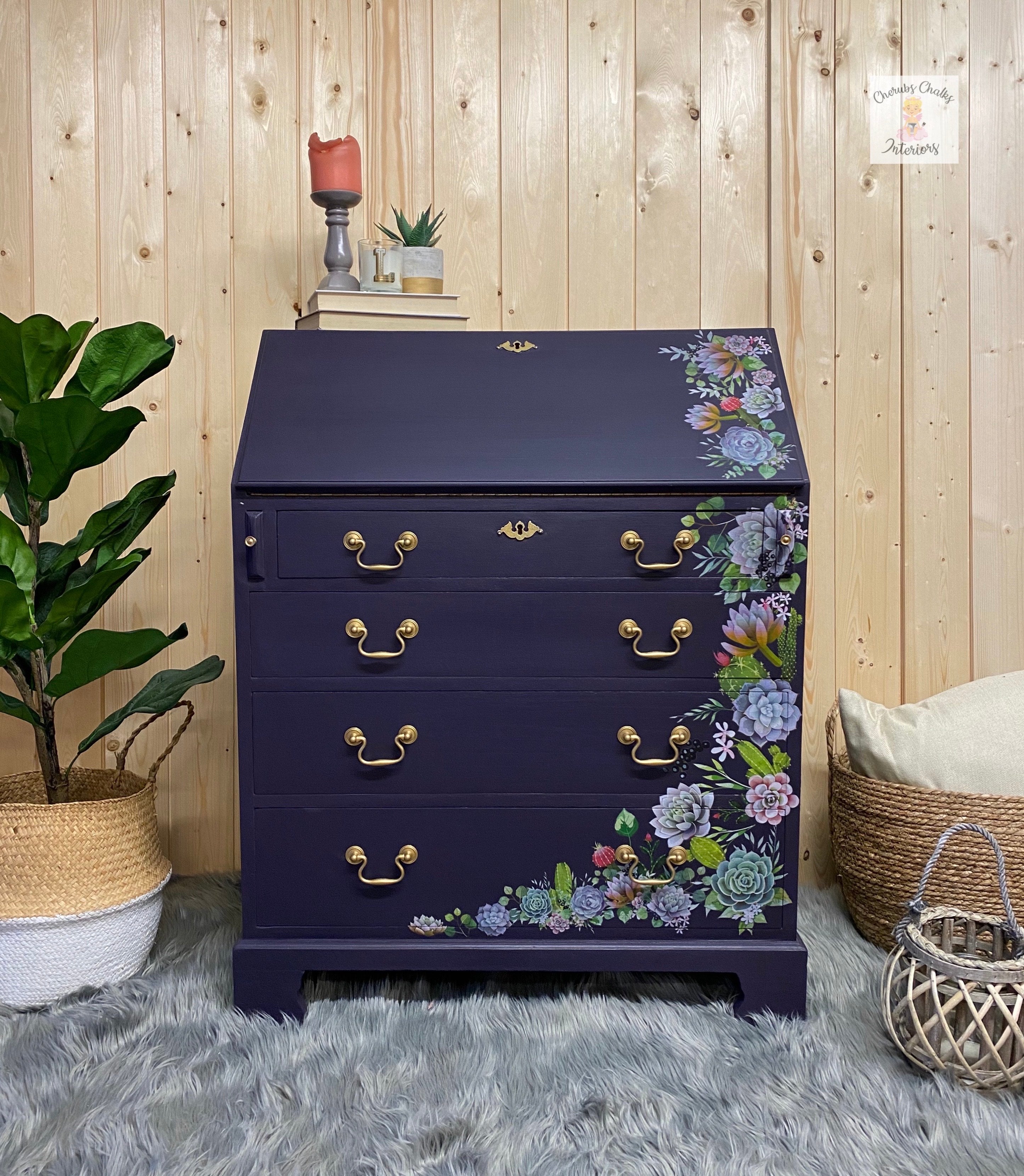 dresser covered with dark purple Aubergine Dixie Belle Chalk Paint
