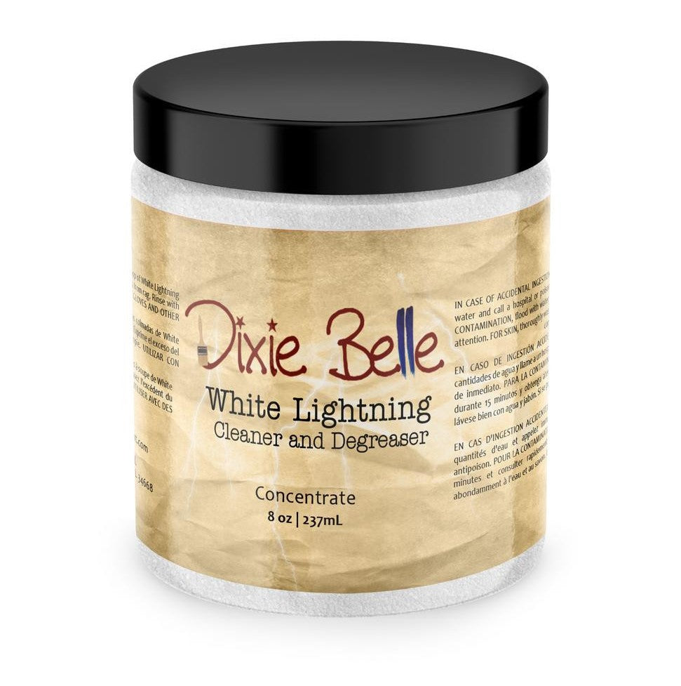 clear Jar with black top of Dixie Belle White Lightning