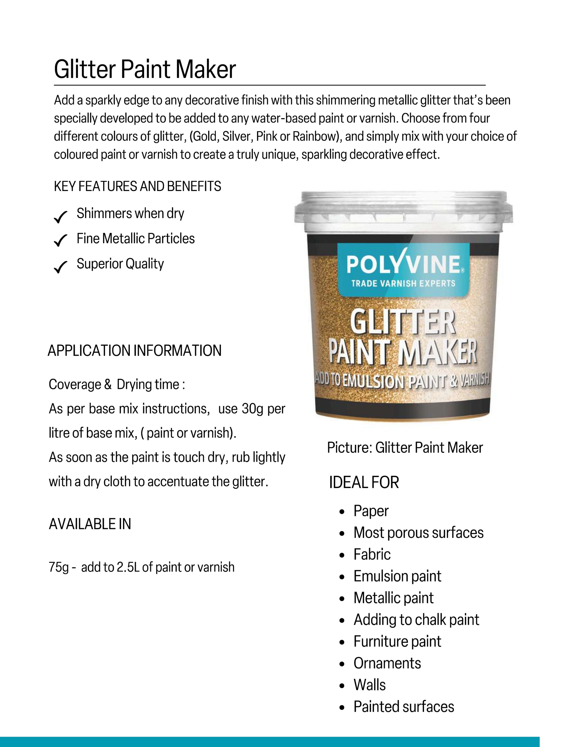 Polyvine Glitter Paint Maker container with product details on a white background