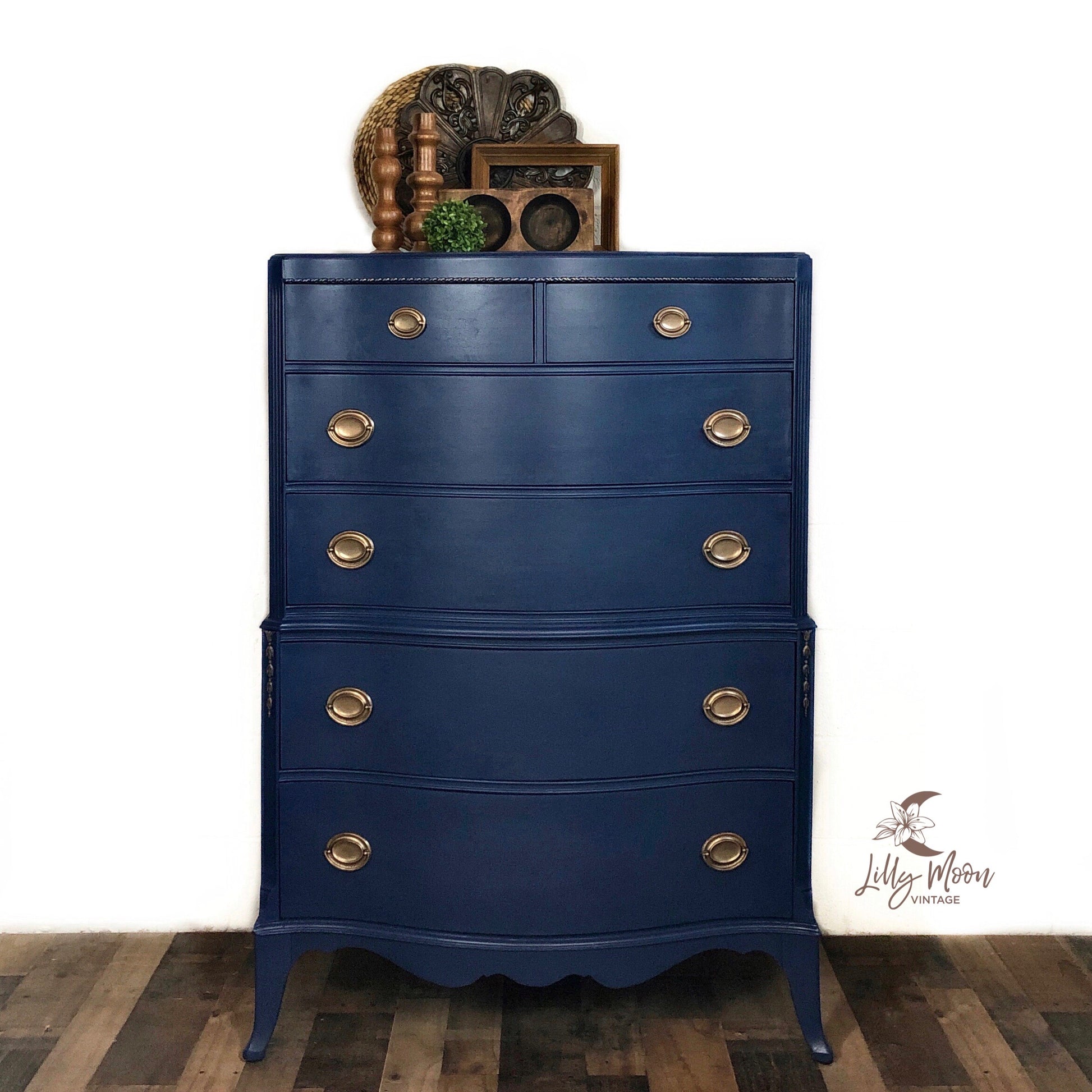 Dresser covered in Northern Blue Dixie Belle Bunker Hill Blue Chalk Paint