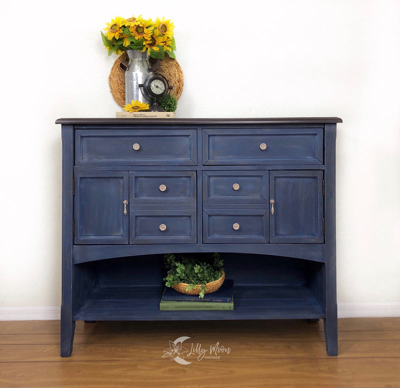 cabinet covered in Northern Blue Dixie Belle Bunker Hill Blue Chalk Paint