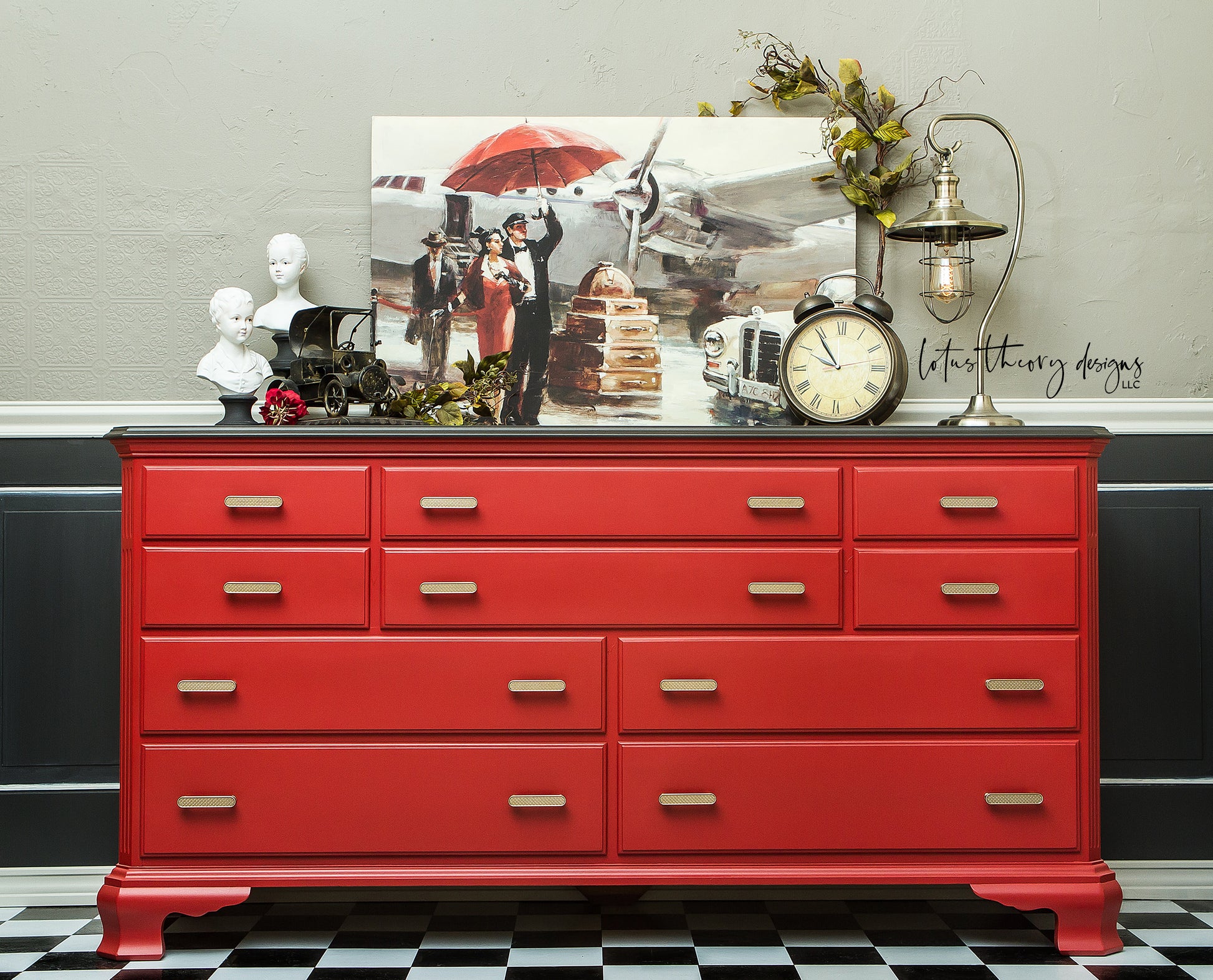 chest of drawers covered in rich red Barn Red Dixie Belle Chalk Paint