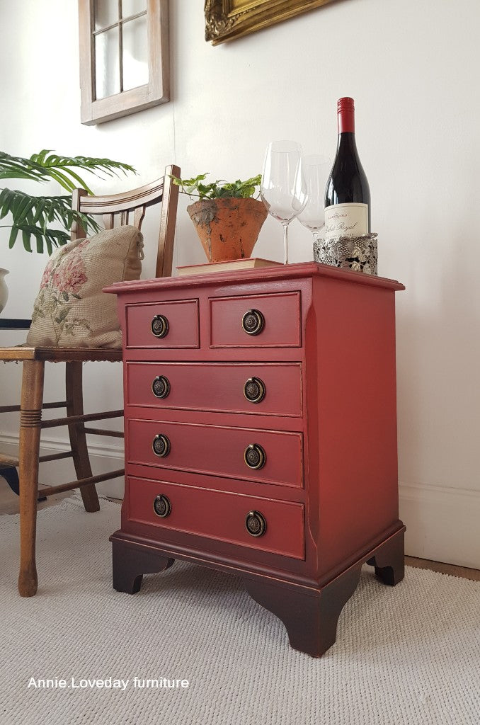 side dresser covered in rich red Barn Red Dixie Belle Chalk Paint
