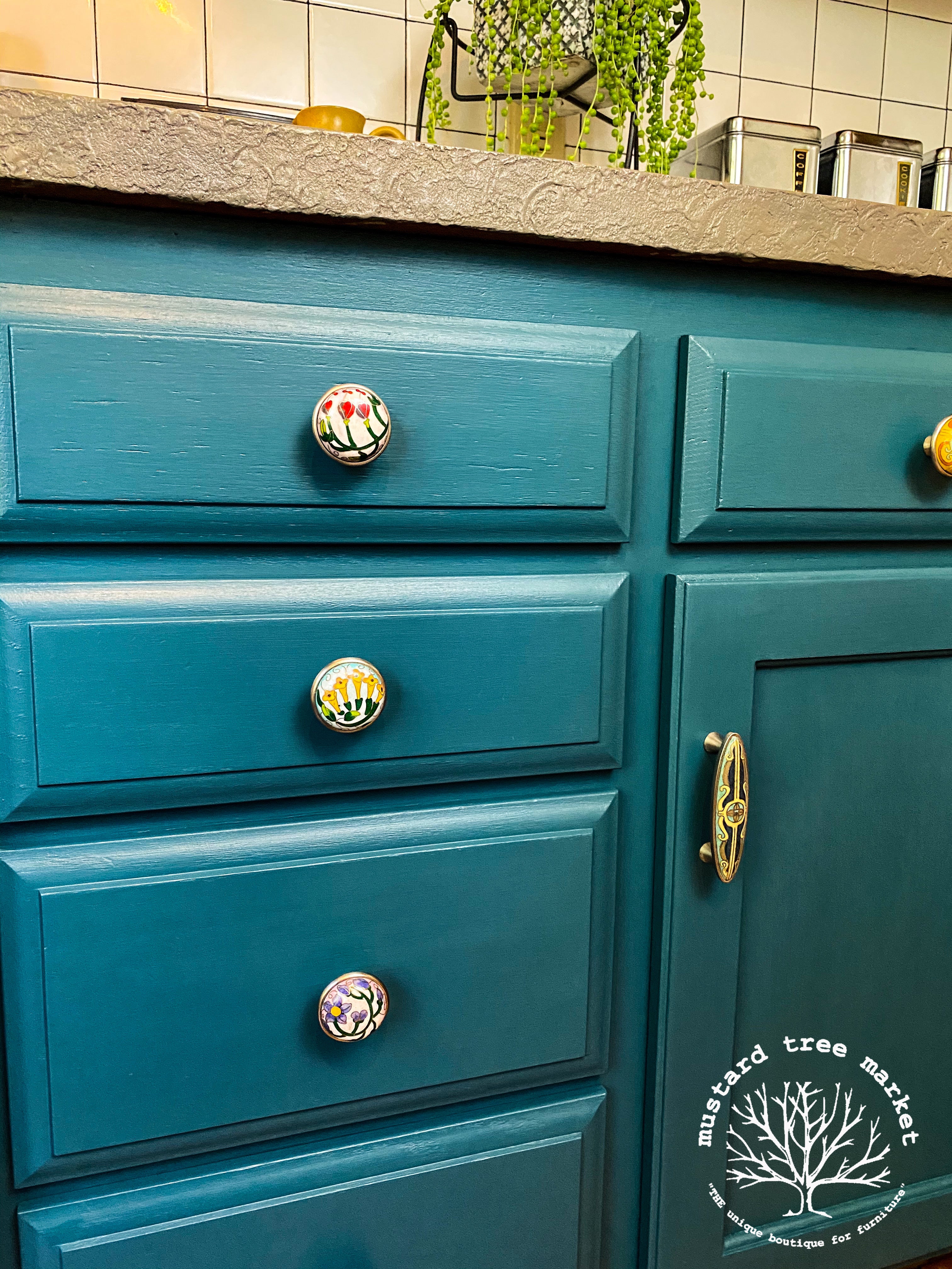 cabinets painted with gray blue Dixie Belle Antebellum Blue Chalk Paint