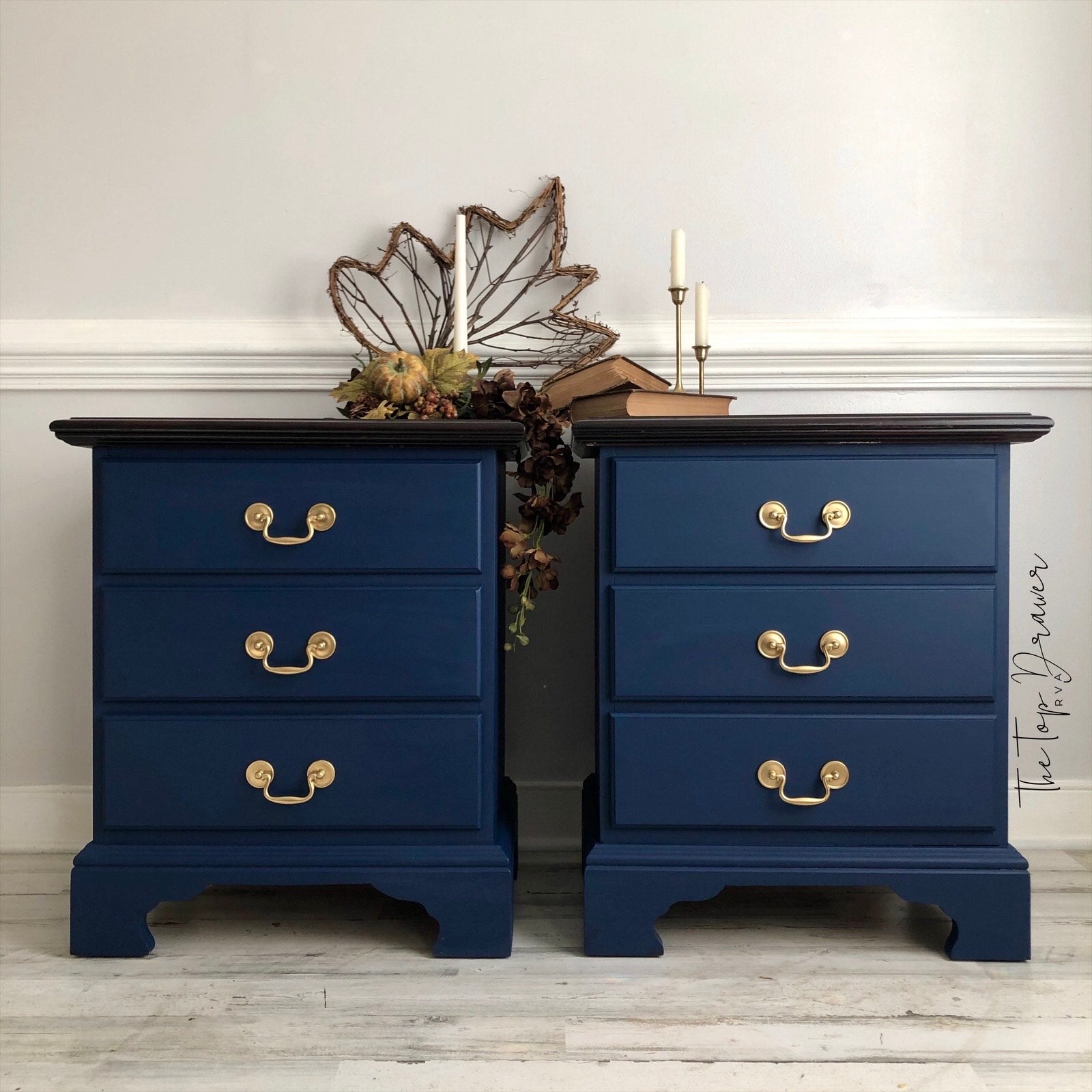 side tables covered in Northern Blue Dixie Belle Bunker Hill Blue Chalk Paint