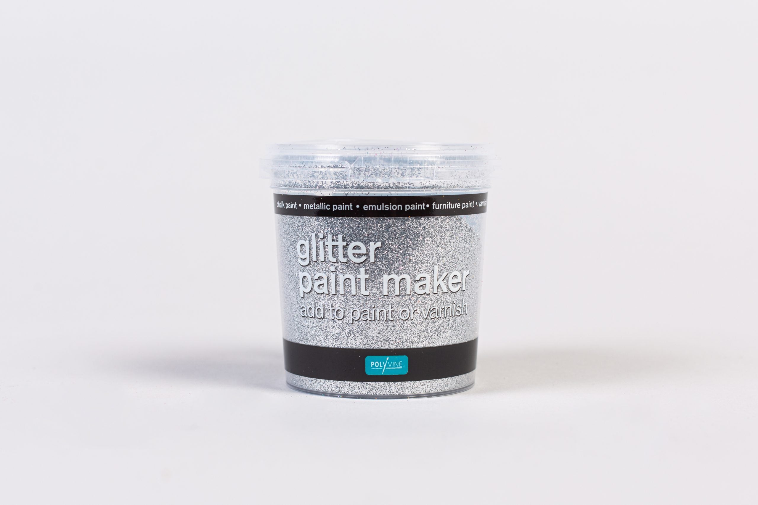 Jar of silver glitter paint maker by Polyvine