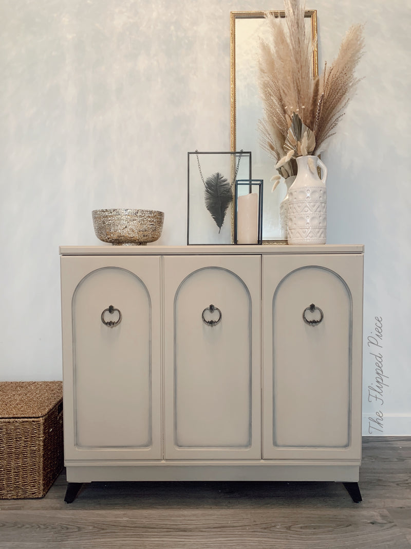 cabinet drawers covered in pinkish tan Burlap Dixie Belle Chalk Paint