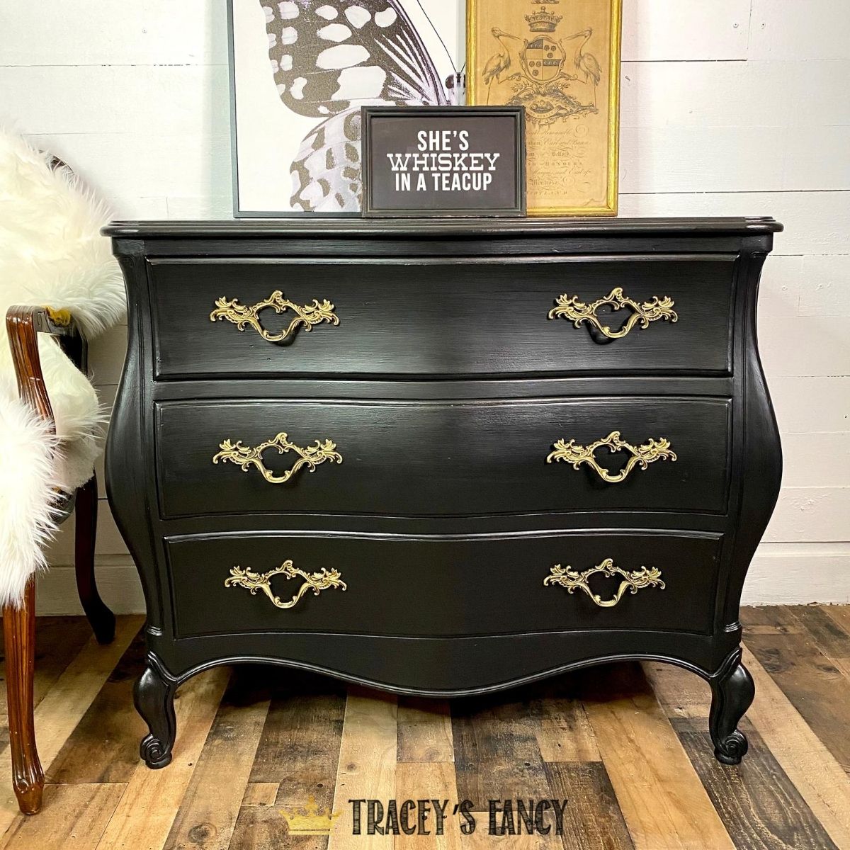 Chest of Drawers covered in dark black Caviar Dixie Belle Chalk Paint