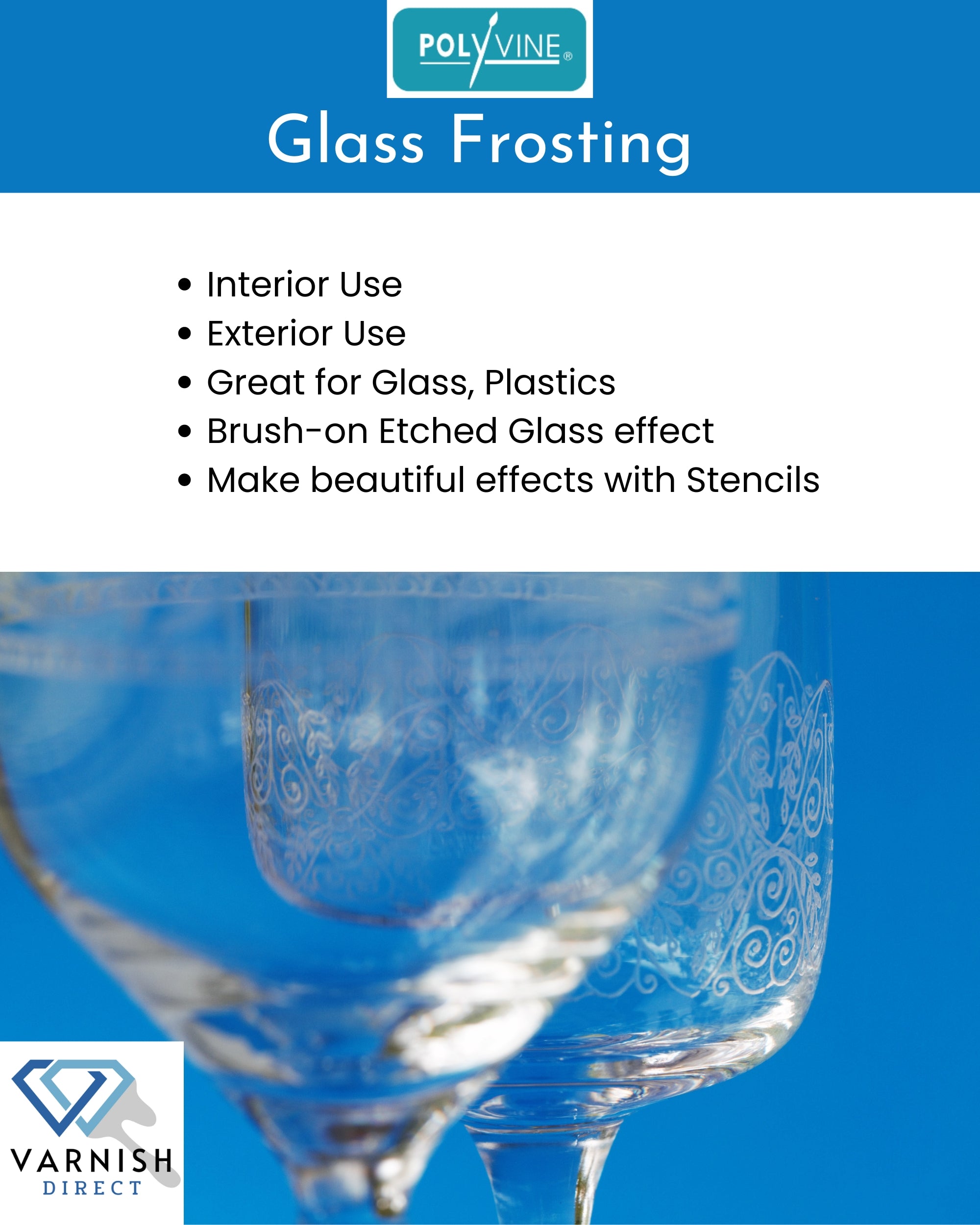 blue background with wine glasses with etched glass effect with Polyvine Glass Frosting