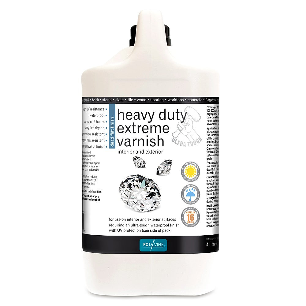 Heavy-duty extreme varnish container with label on a white background