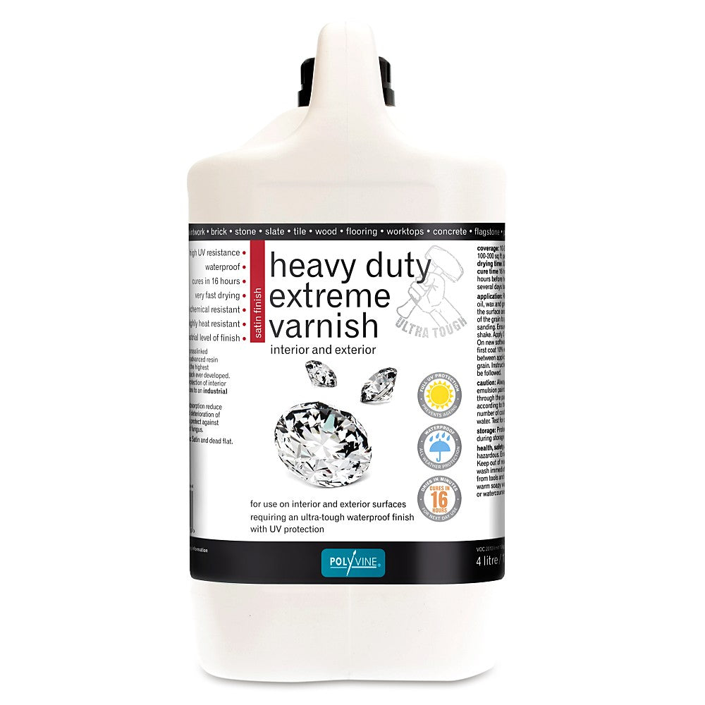 Heavy-duty extreme varnish container with label on a white background